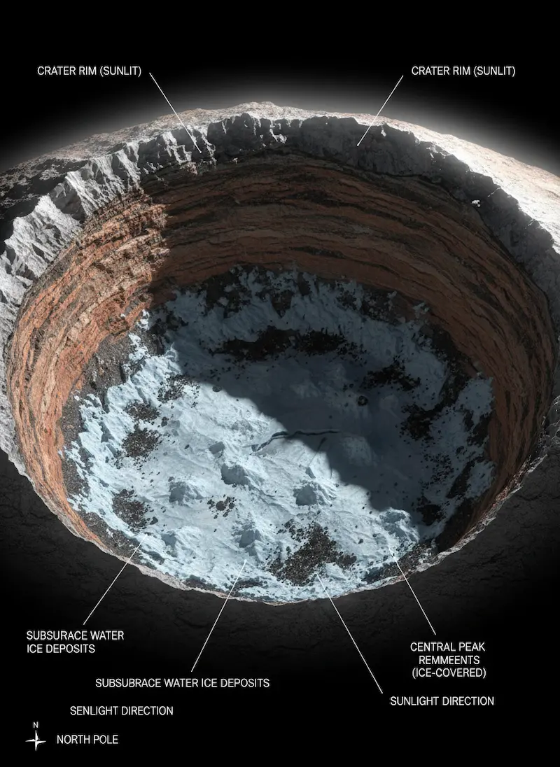 Vue d'artiste de la surface de Mercure avec ses cratères profonds